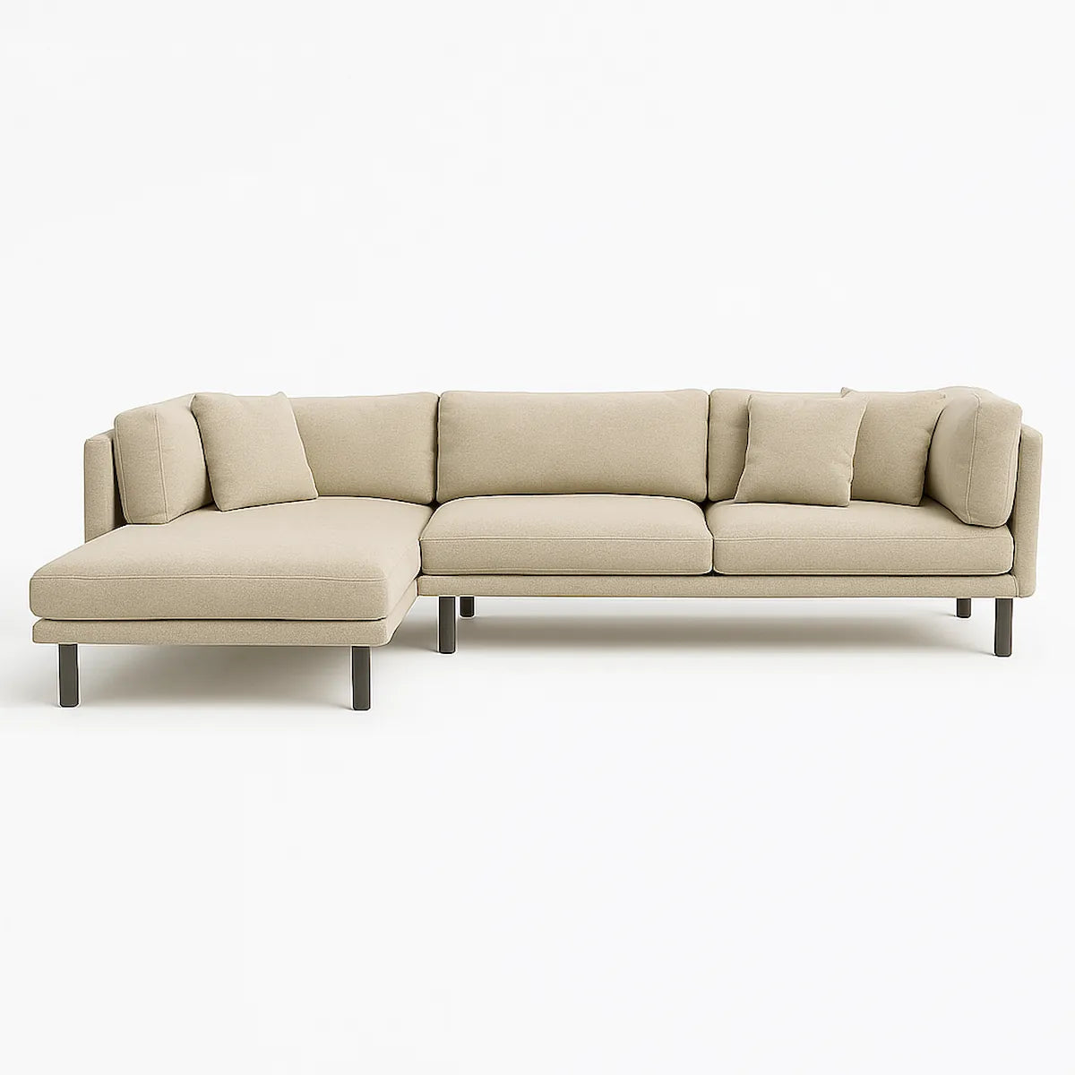 Modern L-shaped sofa upholstered in soft stone velvet fabric