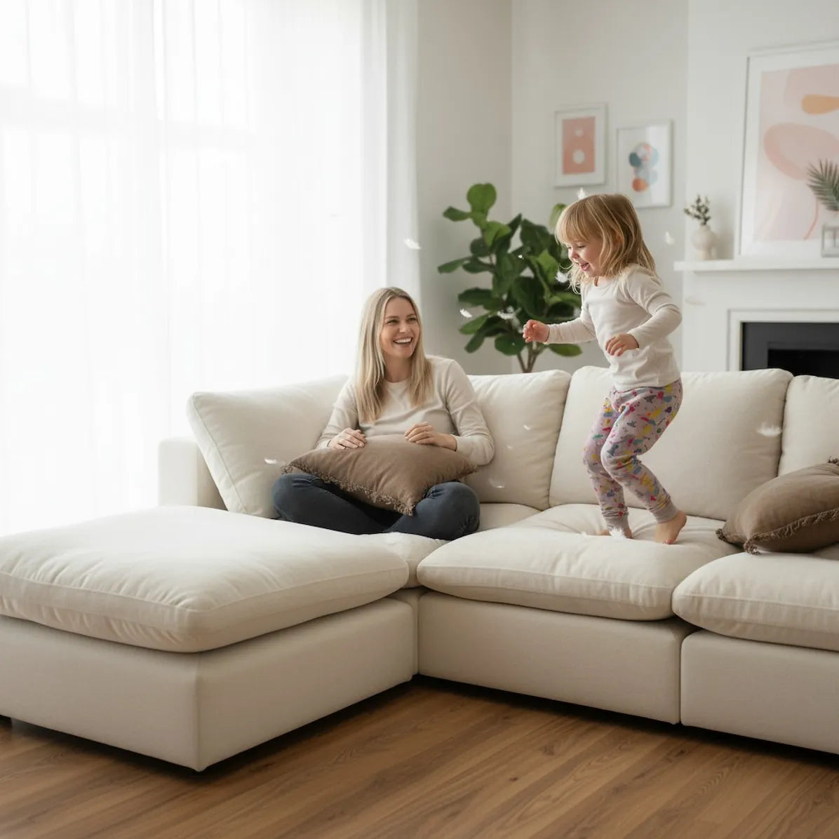 Cloud Nine Feather-Filled Sofa in Off White – Left Chaise by Casa Di Andi Dubai.