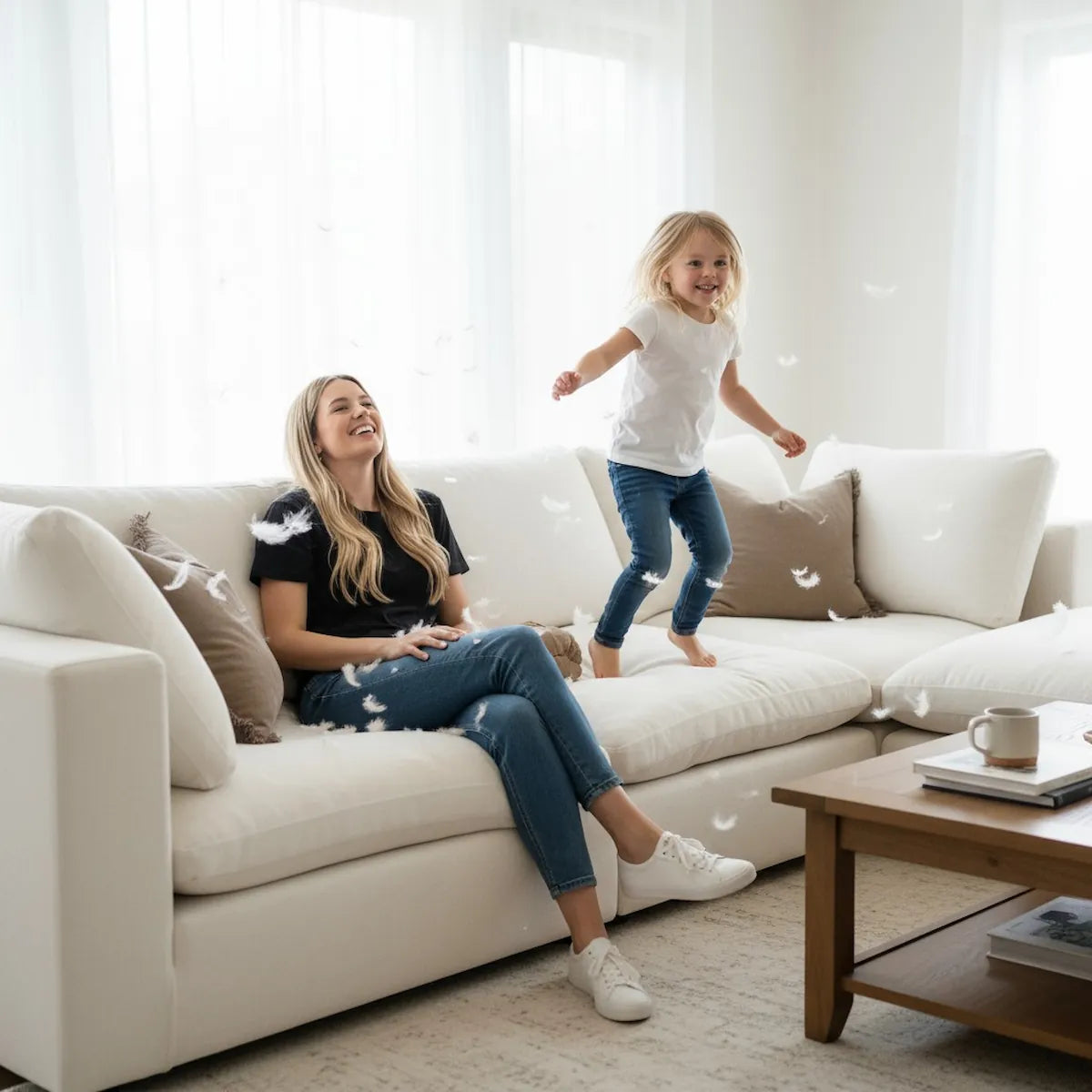 Cloud Nine Feather-Filled Sectional Sofa – Deep Seat Comfort – Off White Right Chaise – UAE