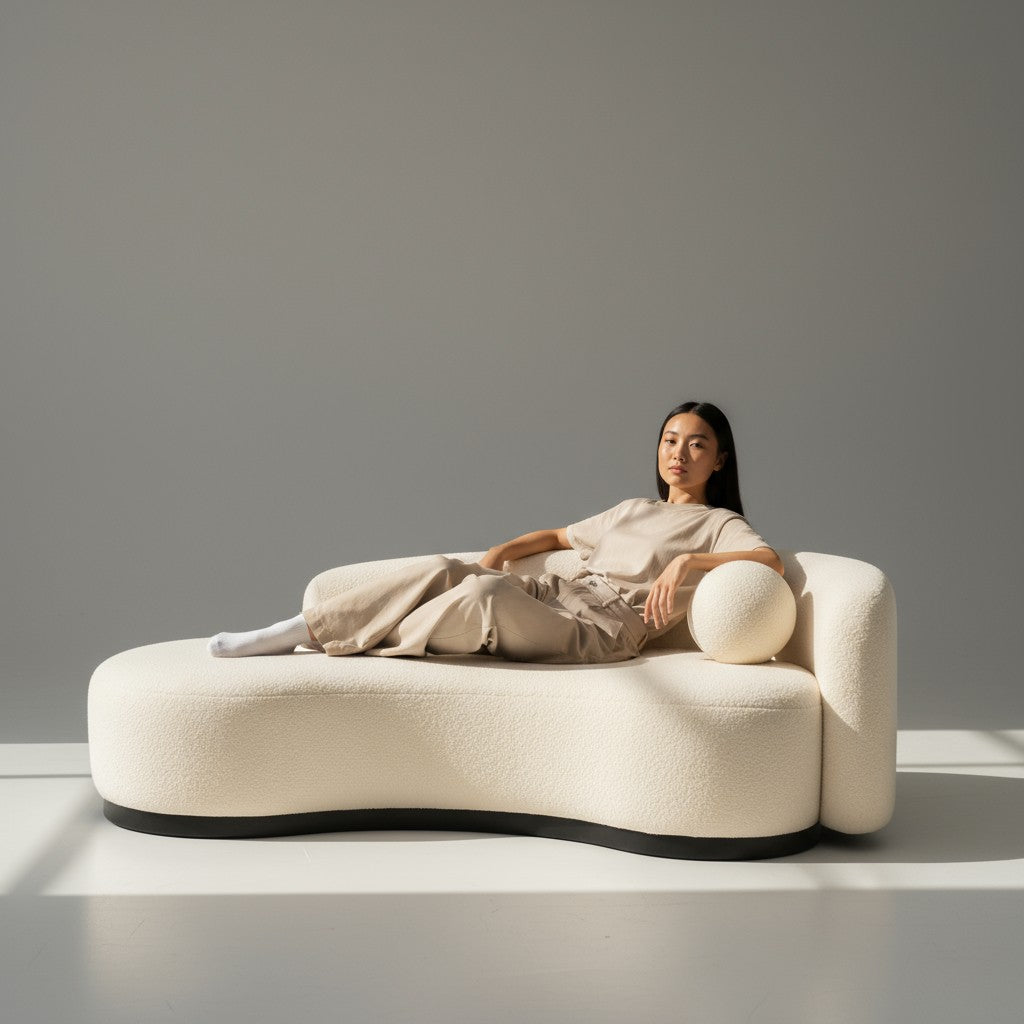 Luna 3-Seater Sofa — Cream Bouclé (Right Arm)