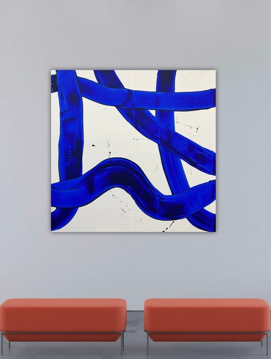 Blue Abstract XXL Painting 160x160 cm – Original Textured Artwork by Stefanie Raus