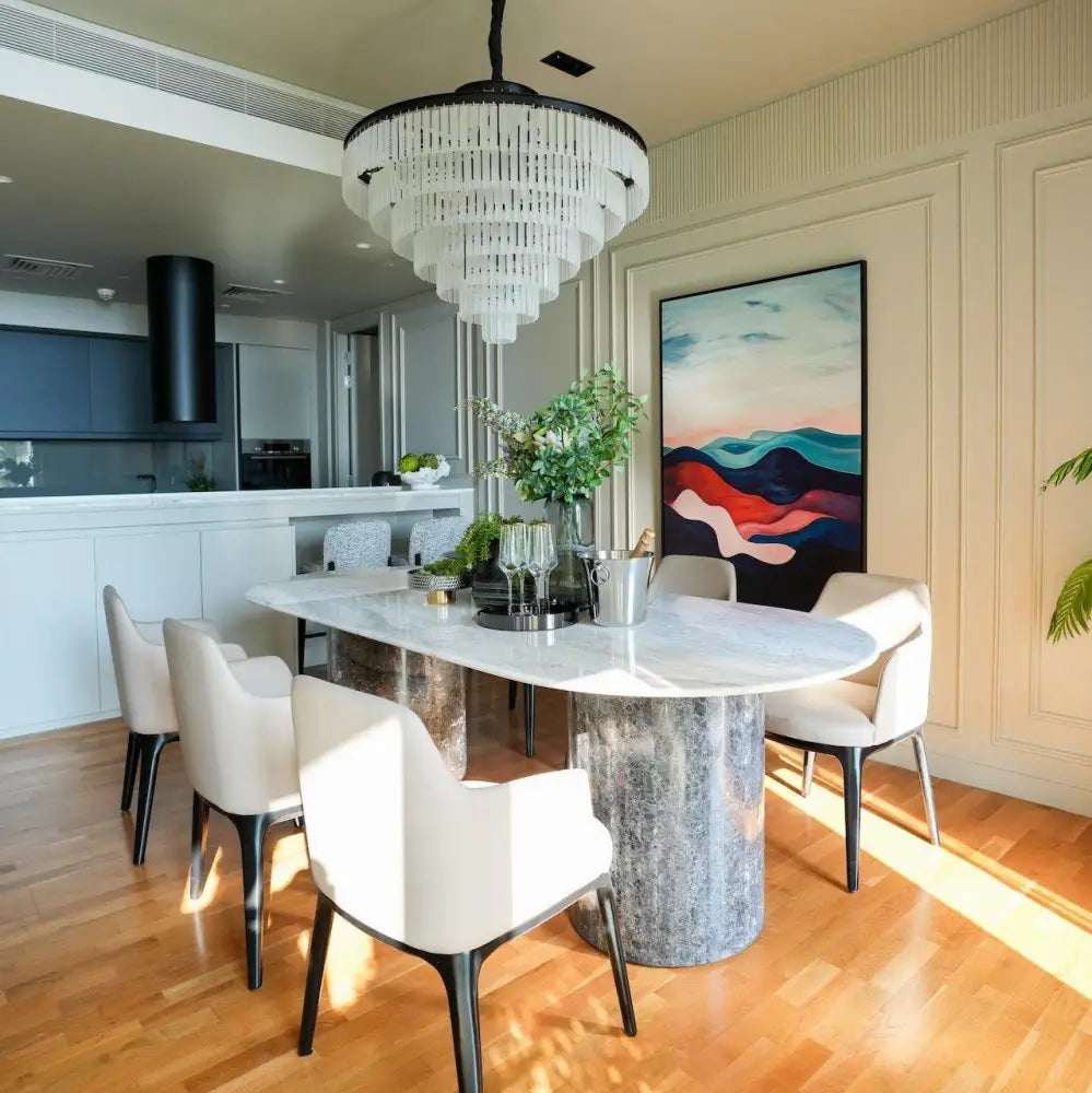 Two Tone Oval Marble Dining Table Dubai