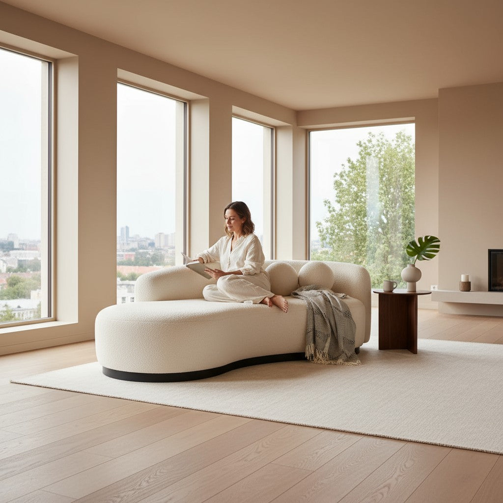 Luna 3-Seater Sofa — Cream Bouclé (Right Arm)