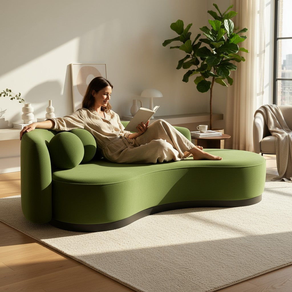 Luna 3-Seater Sofa — Green Velvet (Left Arm)