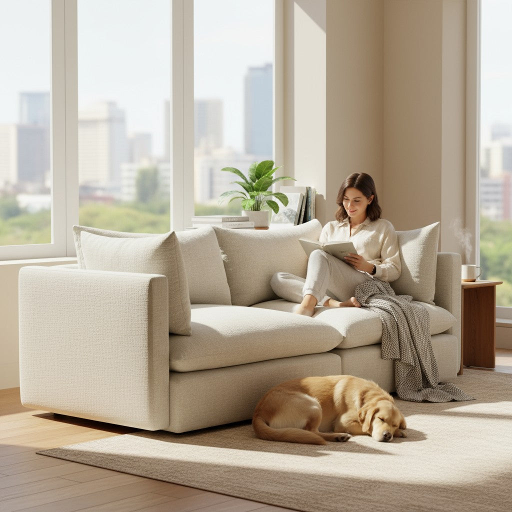 Vera 2-Seater Sofa — Stone Beige Woven Fabric