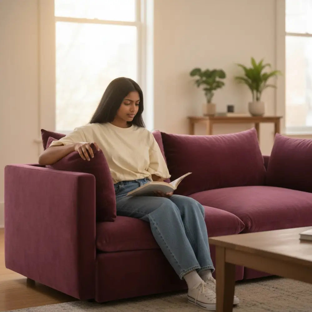 Vera 3-Seater Sofa in burgundy velvet fabric by Casa Di Andi Dubai