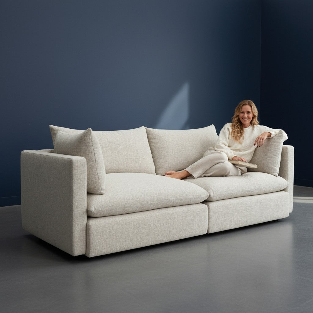 Vera 2-Seater Sofa — Stone Beige Woven Fabric